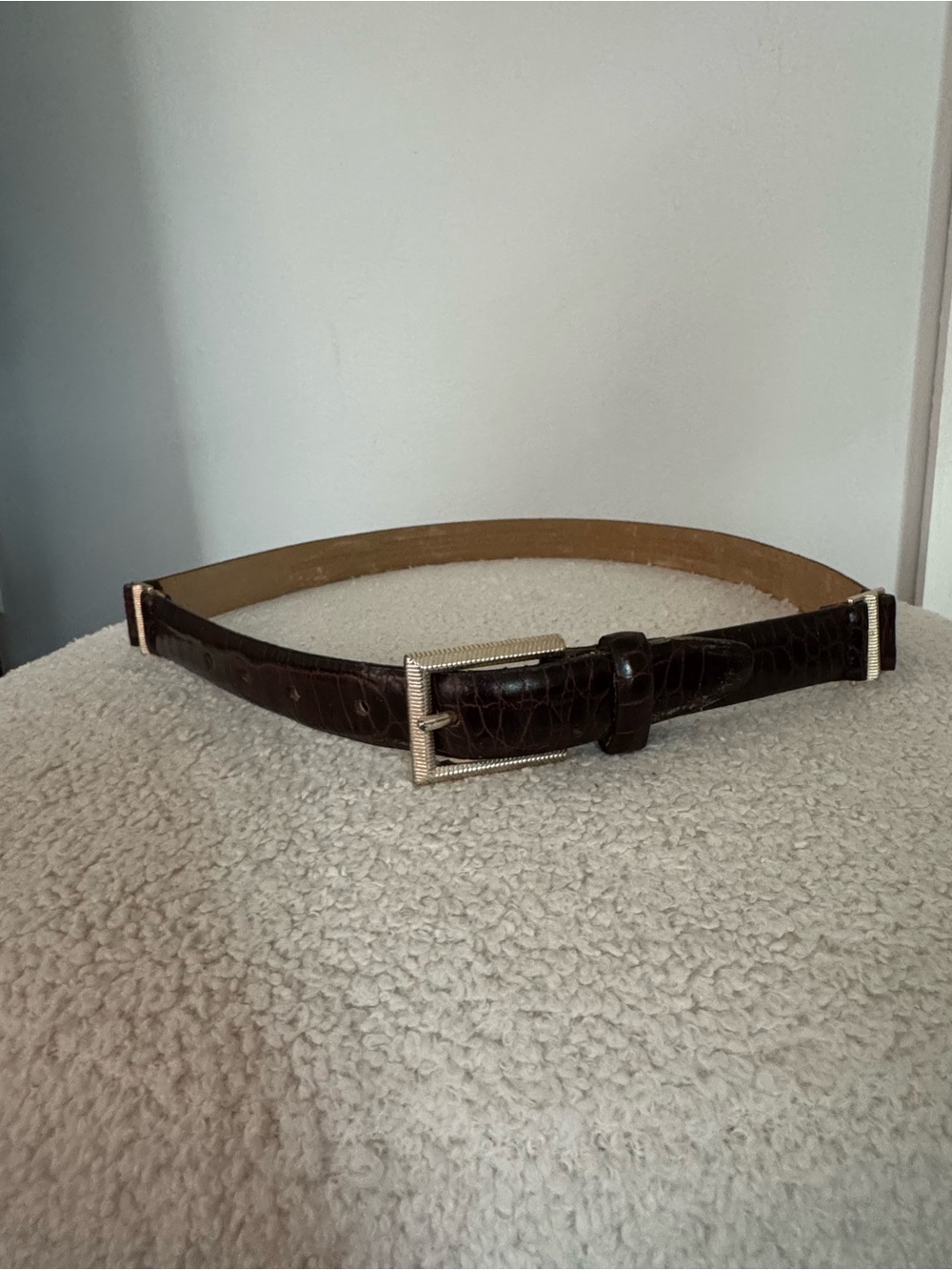 Liz Claiborne Dark Brown Croc-Embossed Leather Belt with Silver Buckle